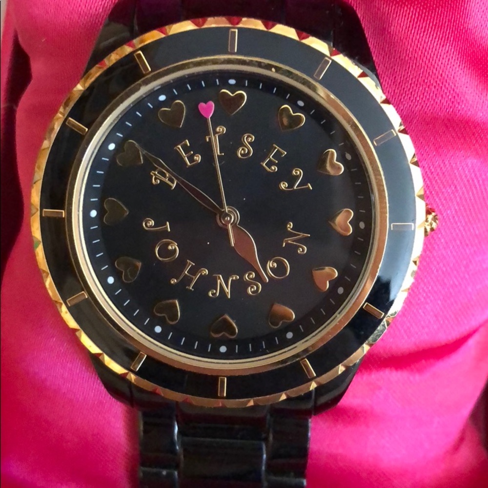 Black & gold Betsy Johnson Watch (with case)